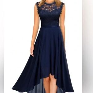 Miusol Formal Dress Sleeveless Lace Top, Flowing Multi-length Hem